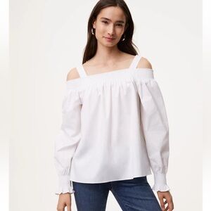 LOFT Off the Shoulder Smocked White Top